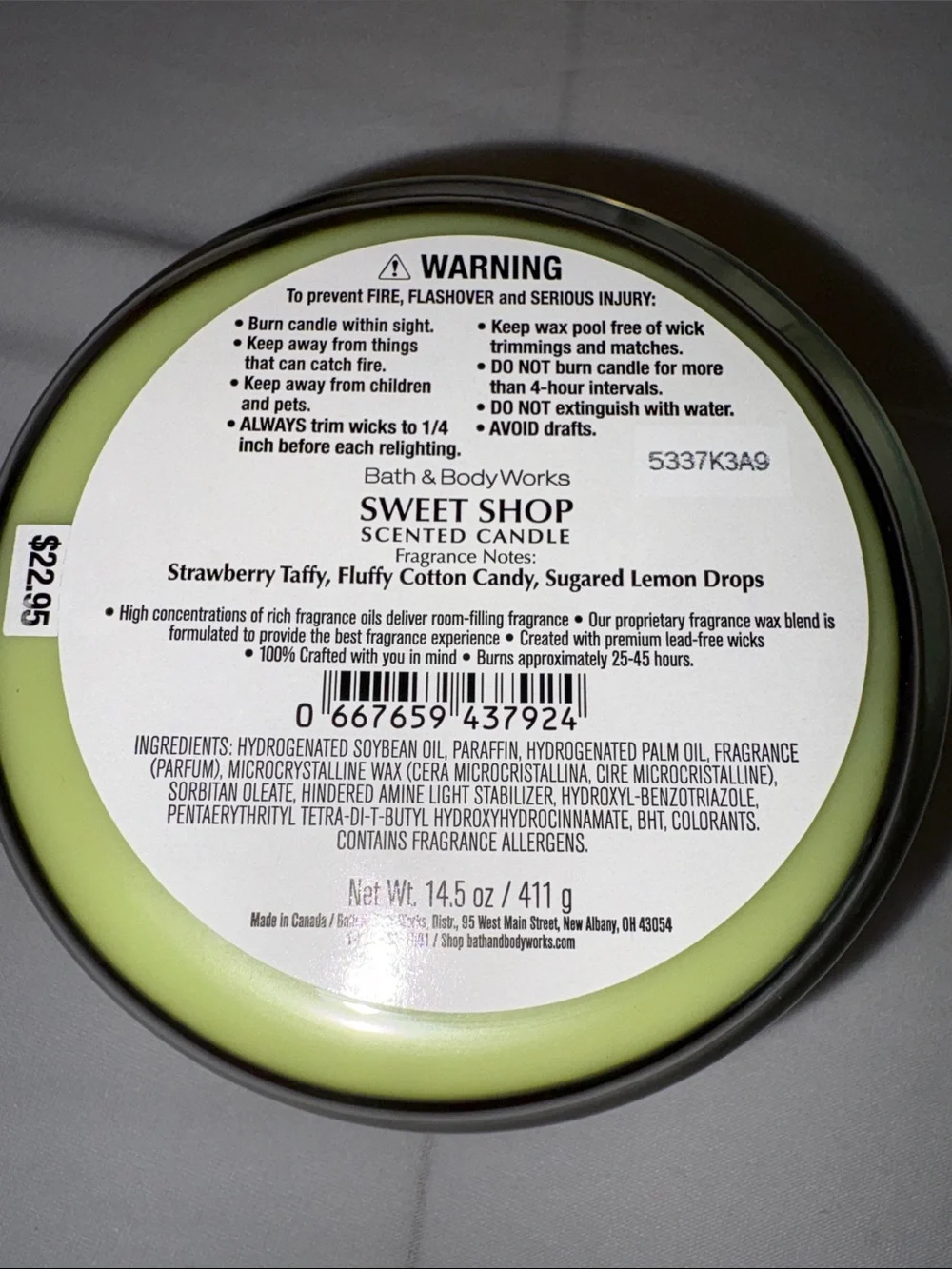 Bath & Body Works White Barn candle 14.5 oz 3 wick new Sweet Shop Tricolor wax